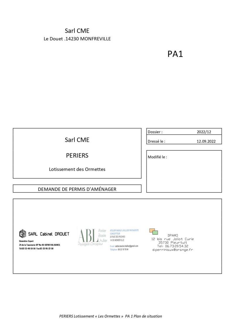 Piece administrative 1 du permis aménager contenant le plan de situation