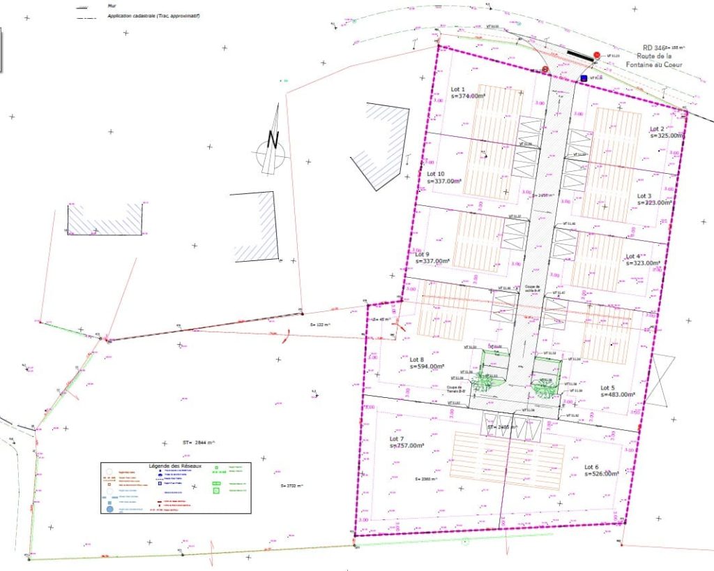 plan hypothese d'implantation des maisons pour un permis aménager d'un lotissement