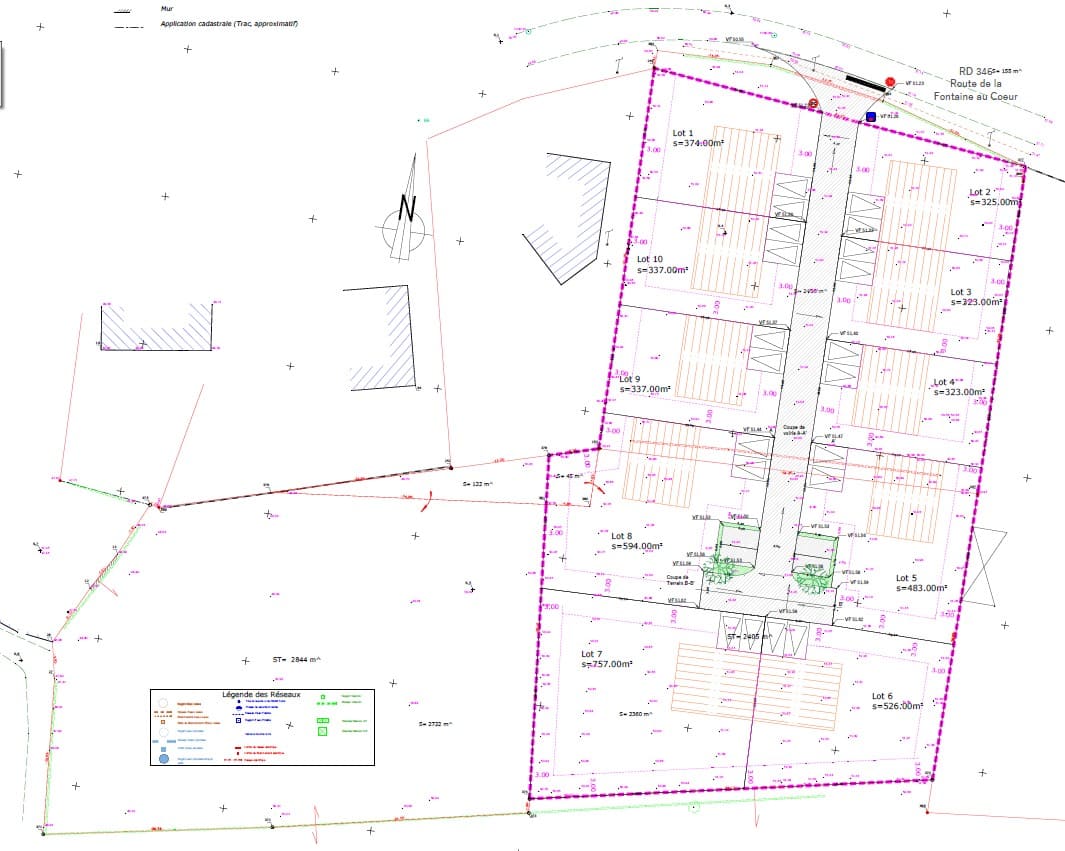 plan hypothese d'implantation des maisons pour un permis aménager d'un lotissement